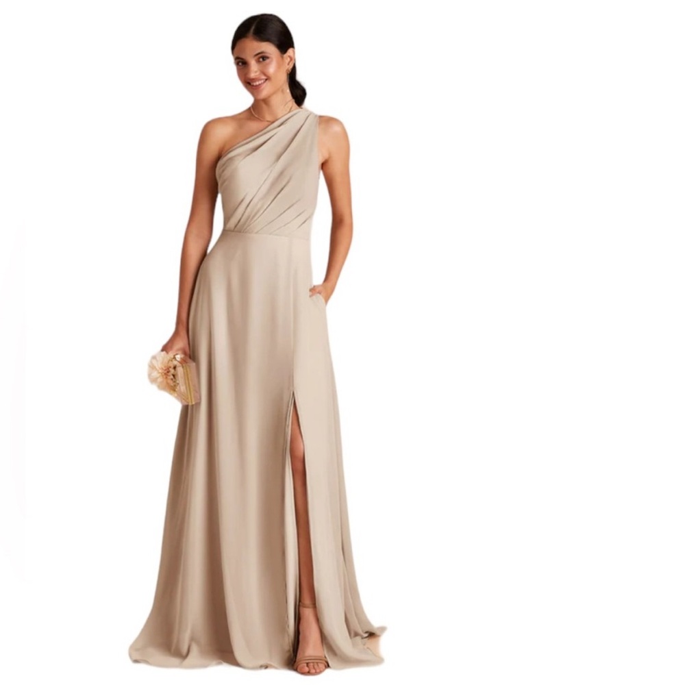 Birdy Grey Kira Chiffon One Shoulder Bridesmaid Dress Neutral Champagne Med